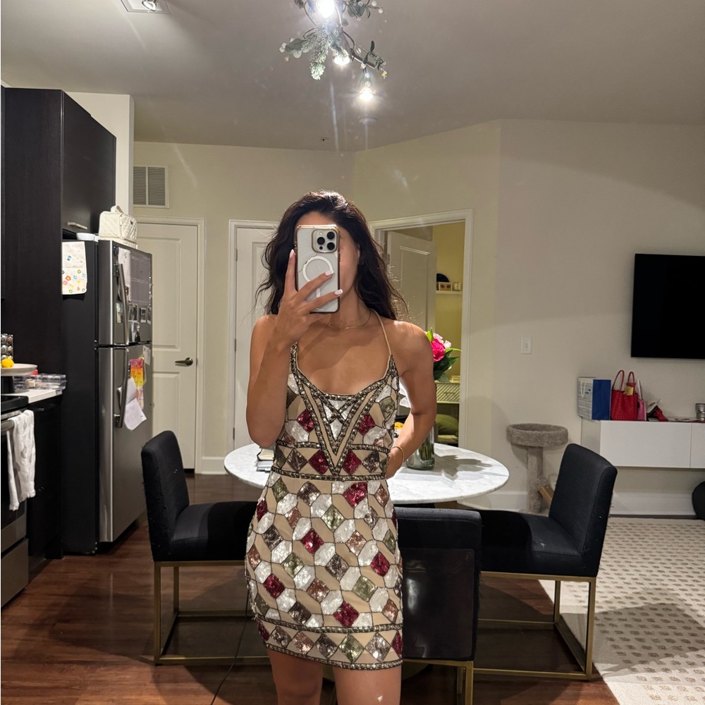 Geometric Sequin Mini Dress